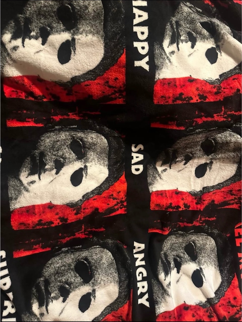 Graphic Horror Mask Throw Blanket in Black, Red & White
